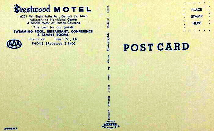 Crestwood Motel (Murray Hill Motel) - Old Postcard